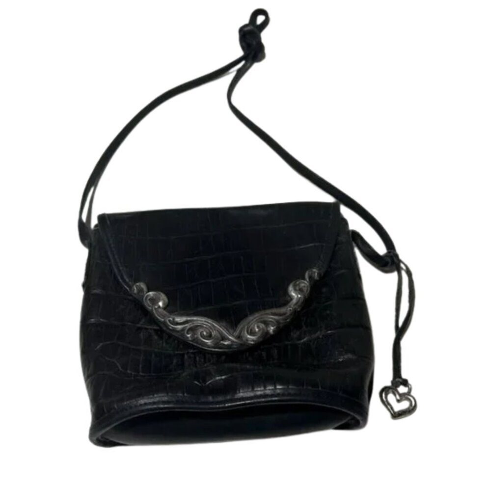 Brighton Black Embossed Alligator Leather Purse – Vintage Style Shoulder Bag